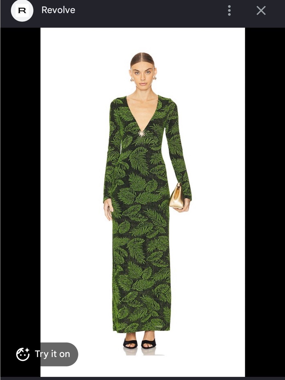 Show Me Your Mumu- Green Leaf-Print Long Sleeve V-Neck Maxi Dress